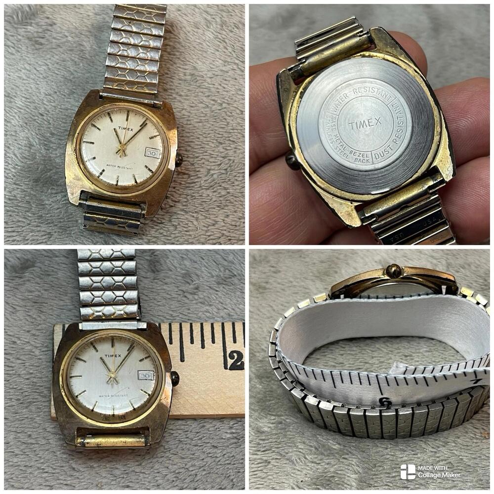 Vintage Timex Watch  Gold Tone Unisex !! Stretch Band !! Parts/repair